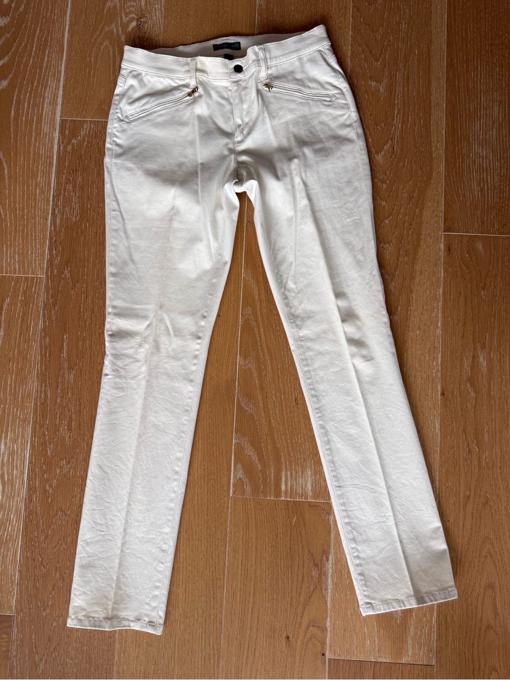 Ralph Lauren Cream Skinny Pants with Zip-Pocket Detail - size 8